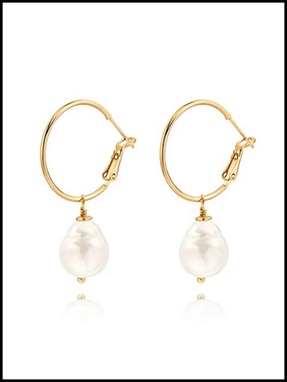 Gold Plated Huggie Hoop Drop Dangle Earrings with Baroque Pearl Charms